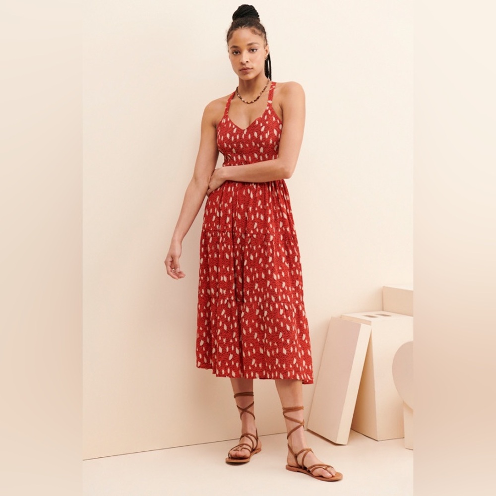 BEACHGOLD Red and White Midi Dress